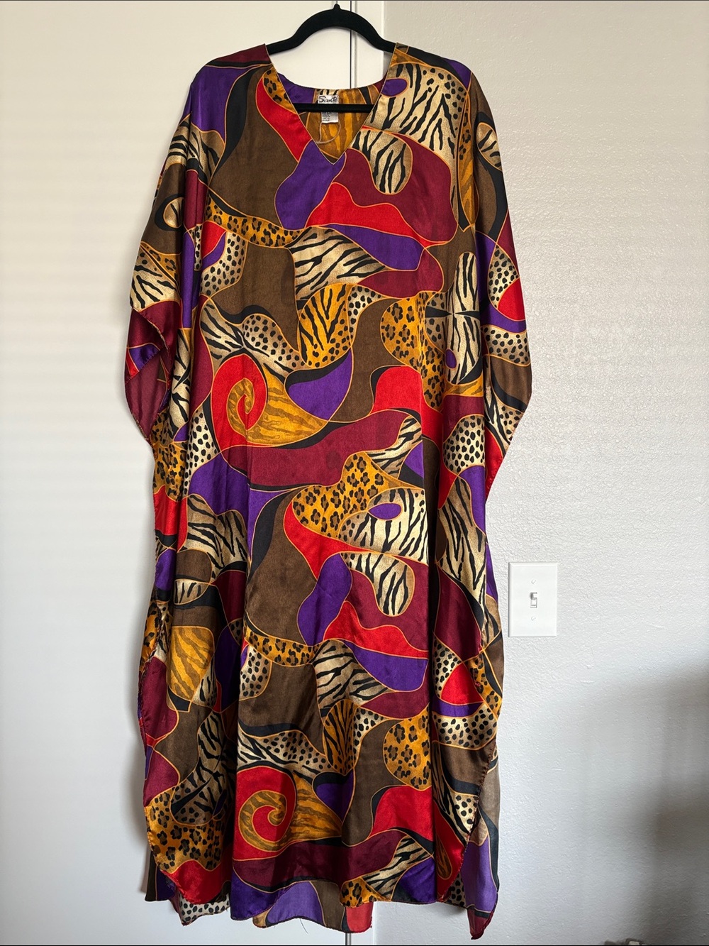 Multicolor Abstract Animal-Print Maxi Dress in Red, Purple, Brown